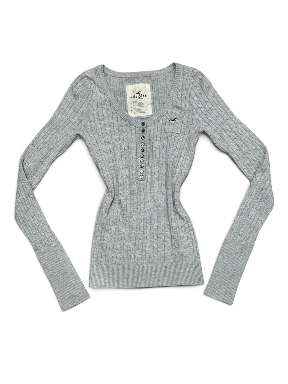 Vintage Hollister Cable Knit Button Down Rabbit Hair Extra Long Sleeve Slim Fit